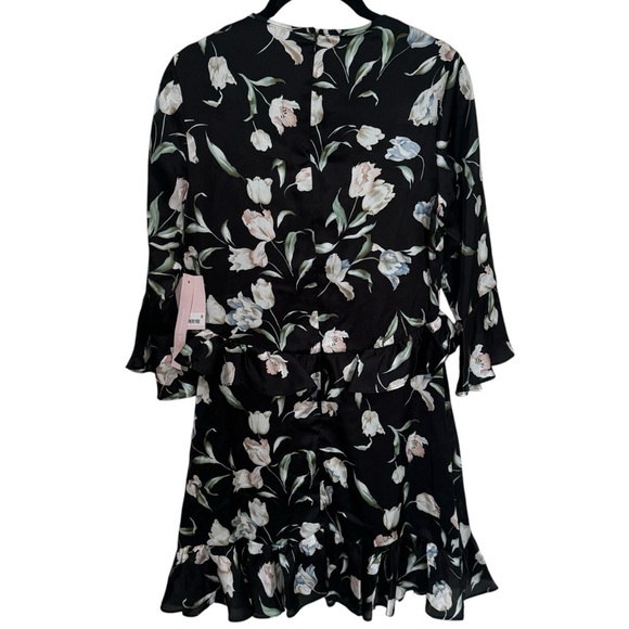 NEW Avec Les Filles Black and Floral Print Ruffle Mini Dress Women's Size 2 - Picture 6 of 11